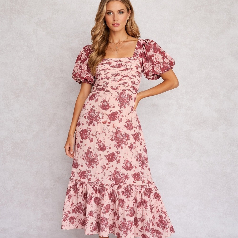Anna Cate Aliana Maxi Dress Womens Size L Pink Floral Milkmaid Cottagecore NEW
